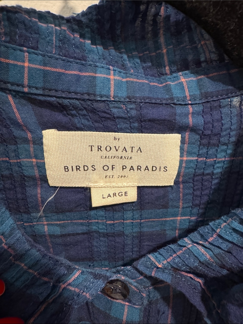 Trovata Blue Plaid Ruffle-Collar Button Front Blouse - Picture 7 of 9